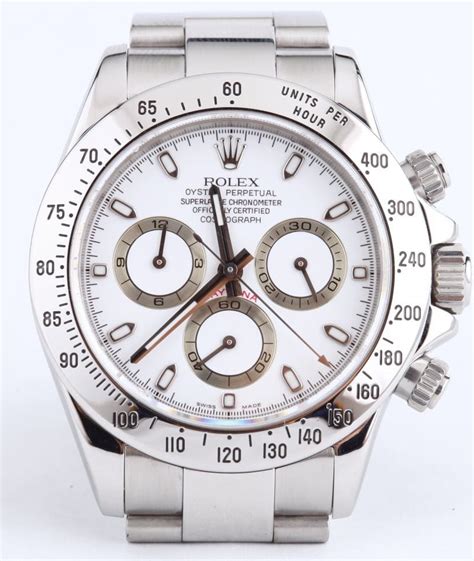 rolex chronograph white face|rolex daytona 116520 white dial.